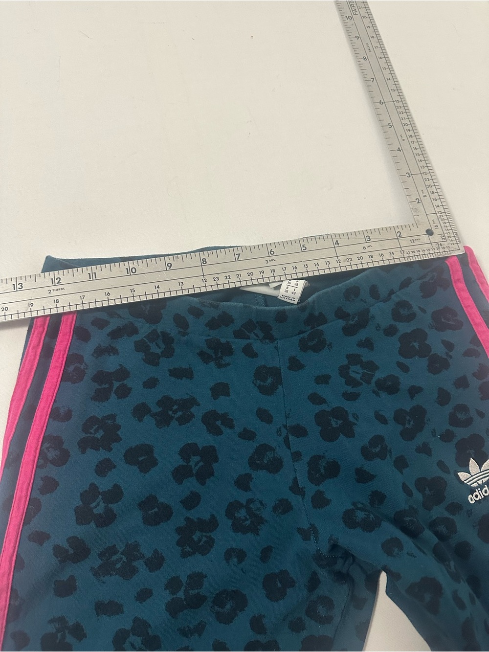 adidas Teal Leopard Print Track Pants with Pink Side Stripes - Picture 7 of 9